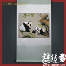 蜀锦刺绣怪石熊猫
